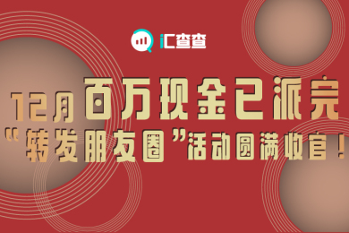 【汇查查】12月百万现金已派完,“转发朋友圈”活动圆满收官! 【汇查查】12月百万现金已派完,“转发朋友圈”活动圆满收官!