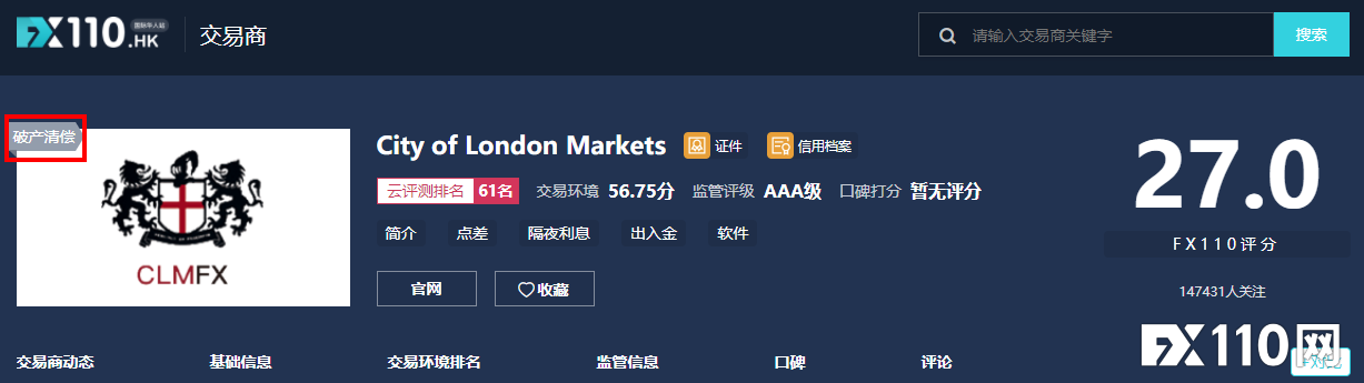 最新！City of London Markets熙伦于昨日开始破产清偿