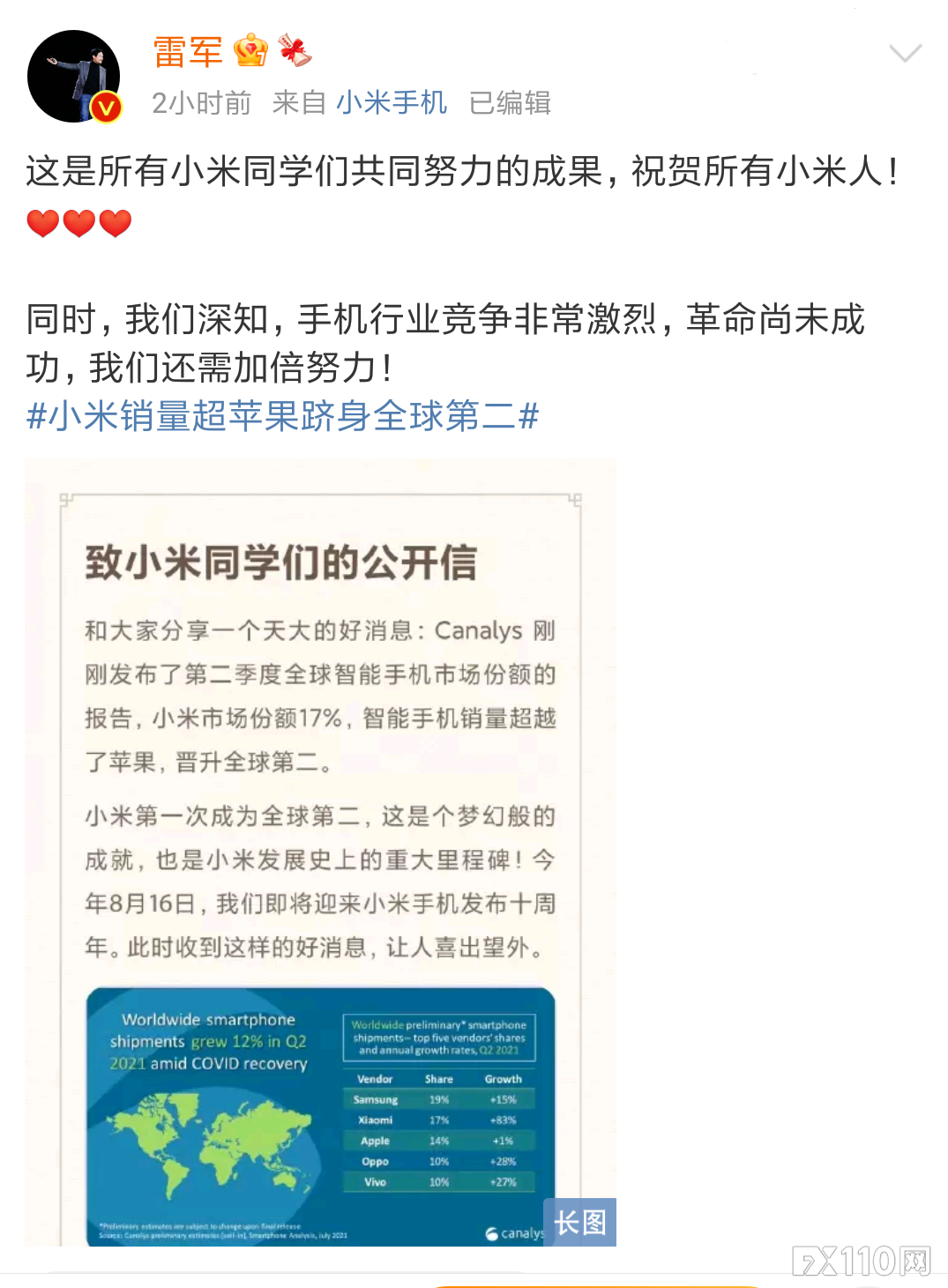 雷军当选福布斯中国最佳CEO，小米股票大涨近5%！