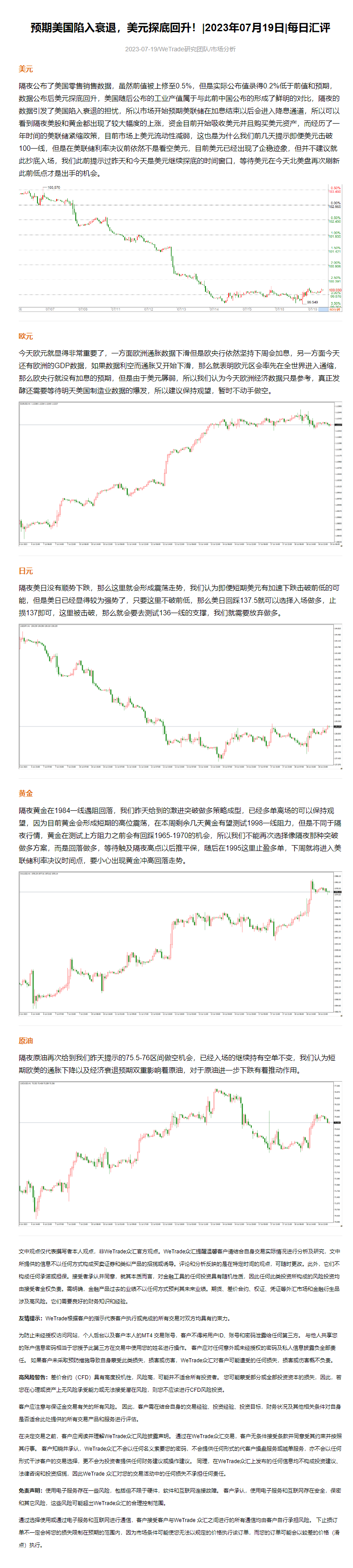 预期美国陷入衰退，美元探底回升！_2023年07月19日_每日汇评_WeTrade.png