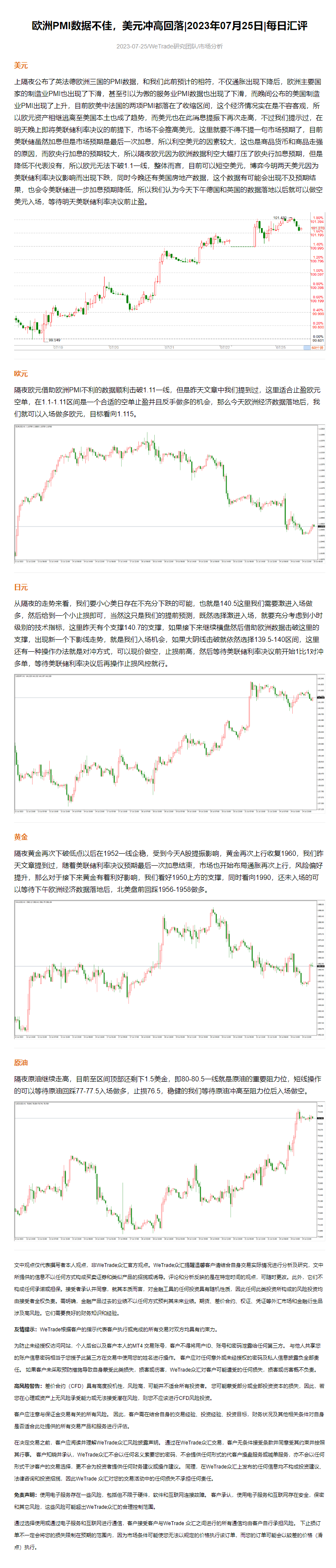 欧洲PMI数据不佳，美元冲高回落_2023年07月25日_每日汇评_WeTrade.png