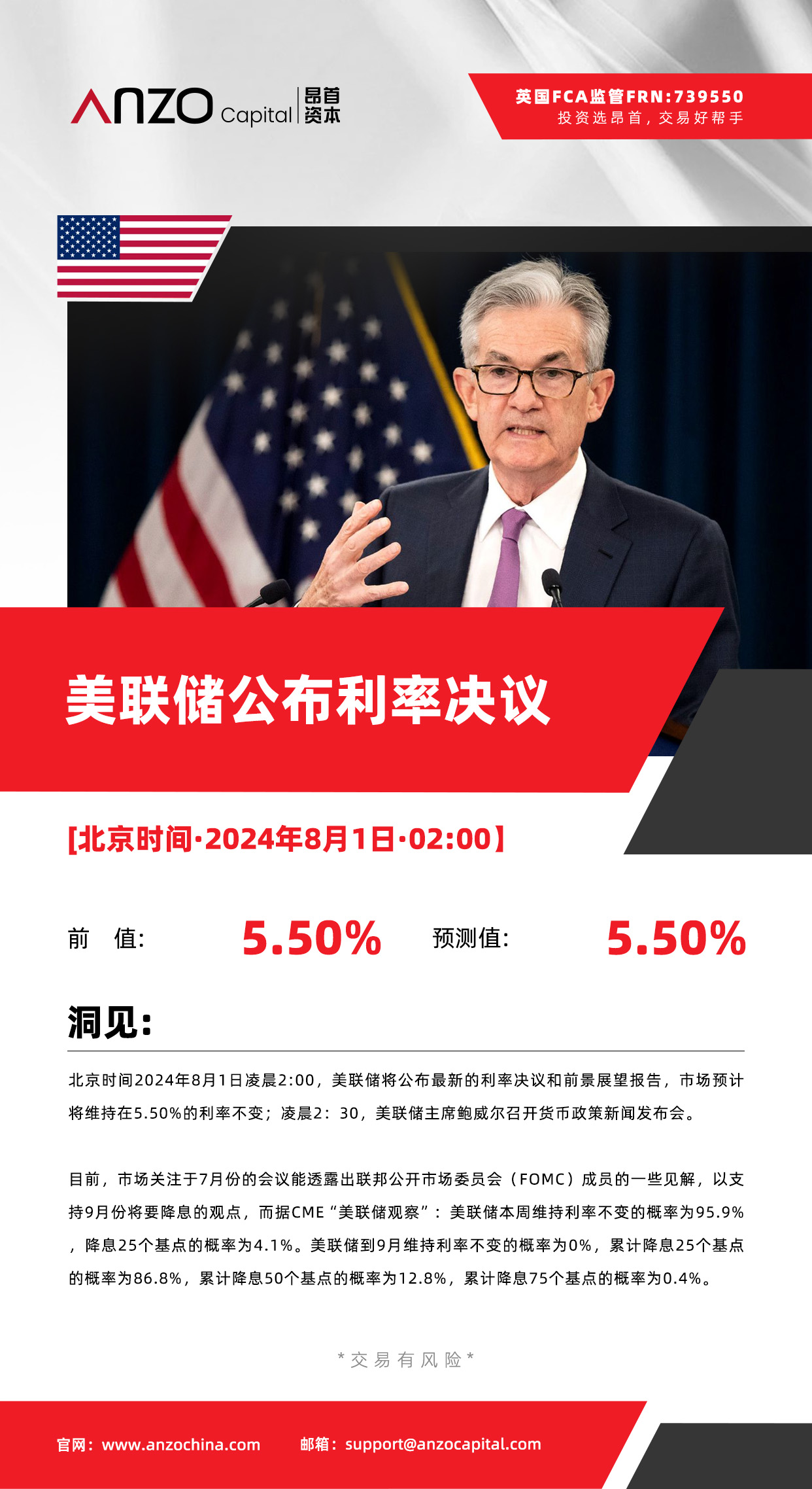 北京时间·2024年8月1日·02:00] 美联储将公布最新的利率决议和前景展望报告_交易商汇评