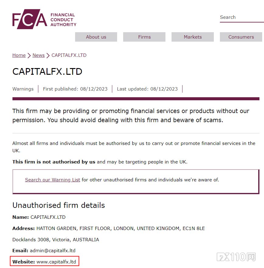 被六国监管机构警示，CapitalFX 仍在运营！