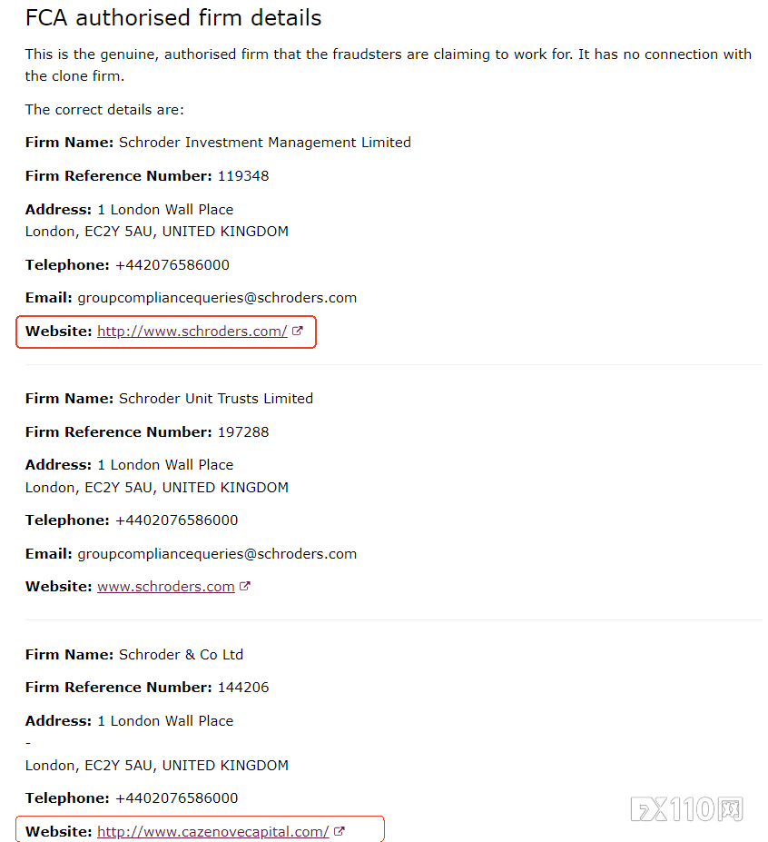 大批高仿网站曝光！FCA 揭露 Schroders 克隆实体