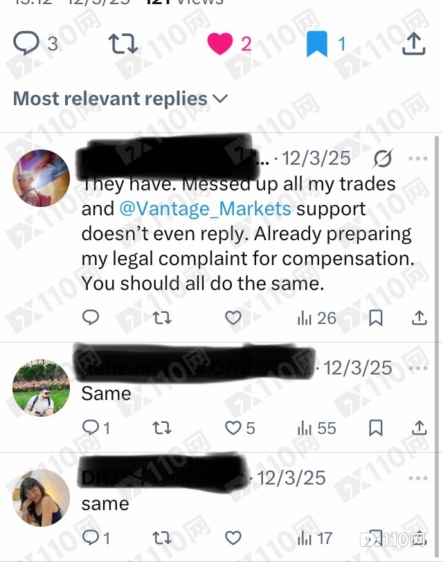 Vantage Markets接连遭投诉！用户账户及本金遭遇不同方式的“攻击”