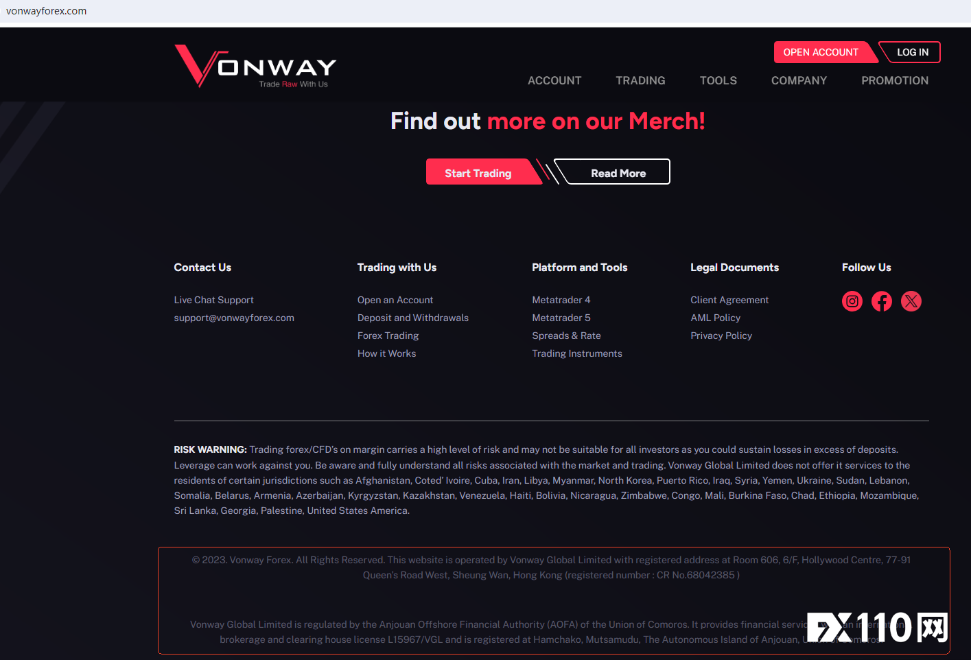 Vonway平台“出金难”案例多发,FX110网五年前就已警示!