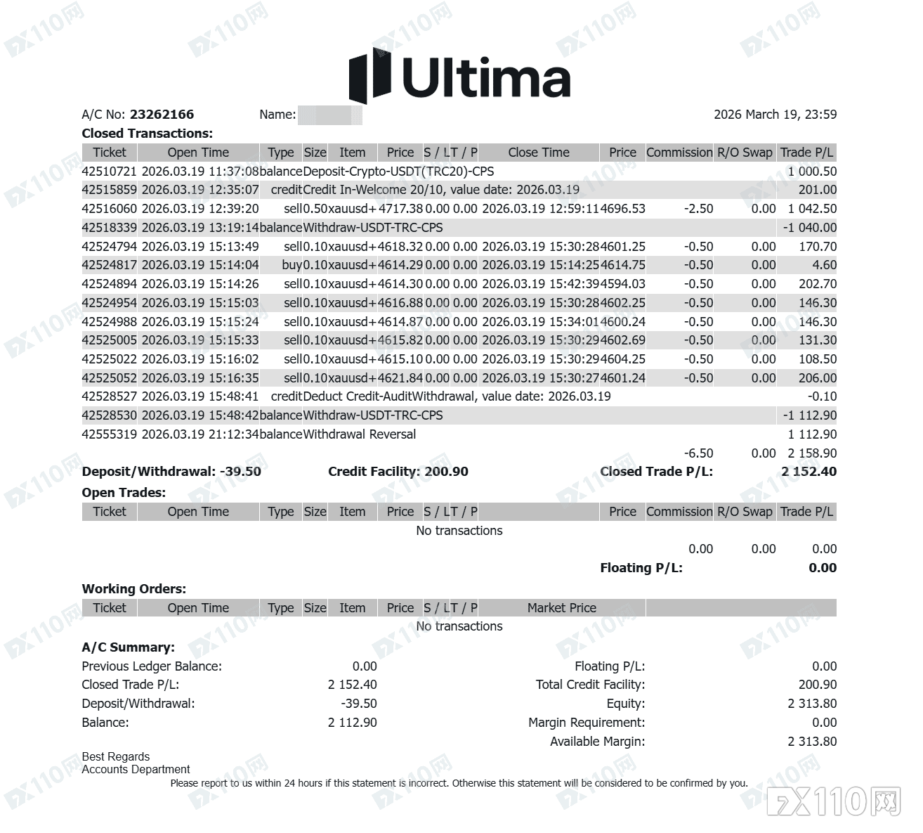 Ultima Markets的“有罪推定”：无须证据，即可封号拒出金