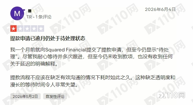出金大面积停滞、客服失联，Squared Financial平方金融疑似暴雷