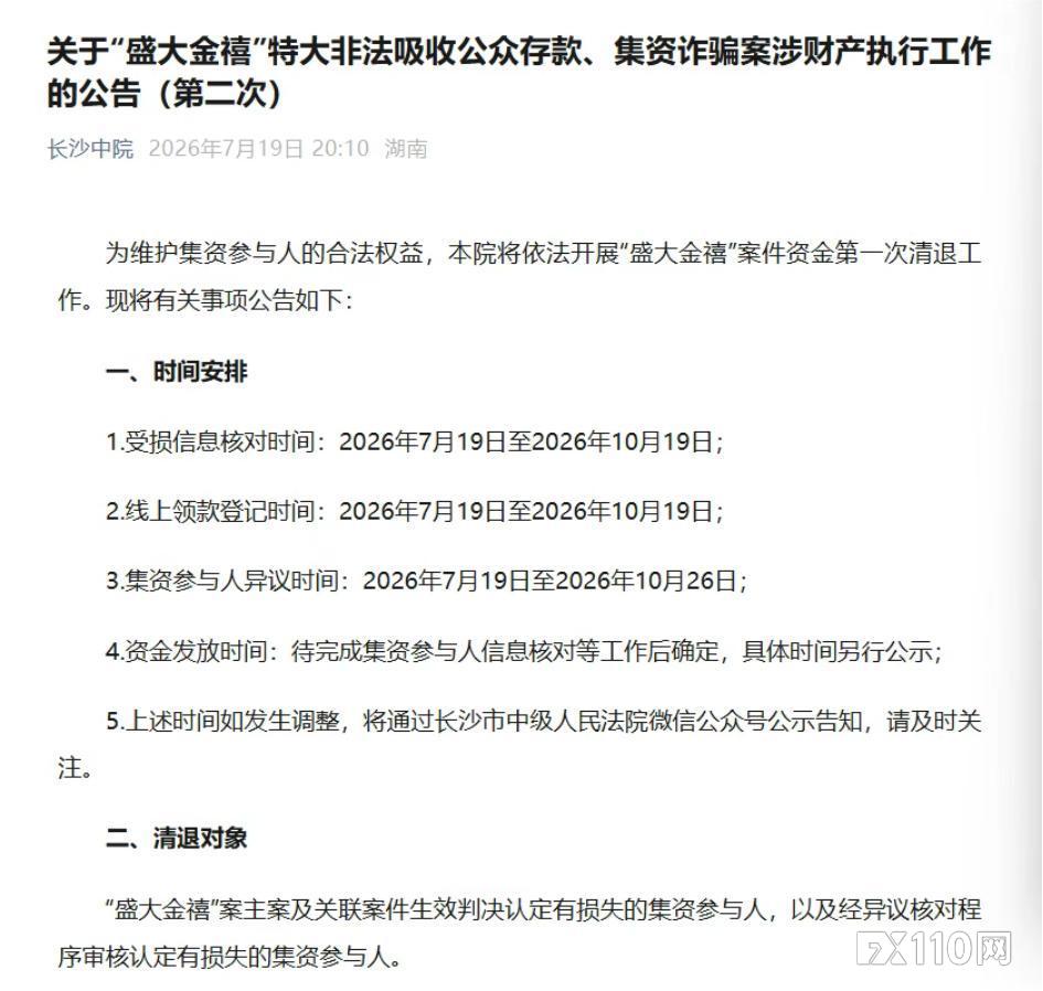 盛大金禧案迎新进展：首次资金清退启动！FX110曾曝光其骗局