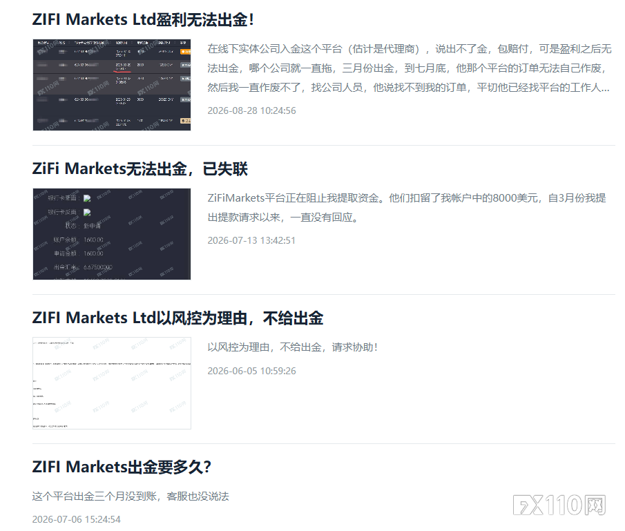 ZiFi Markets Ltd拖延出金8个多月:不处理、不回应、不兑付