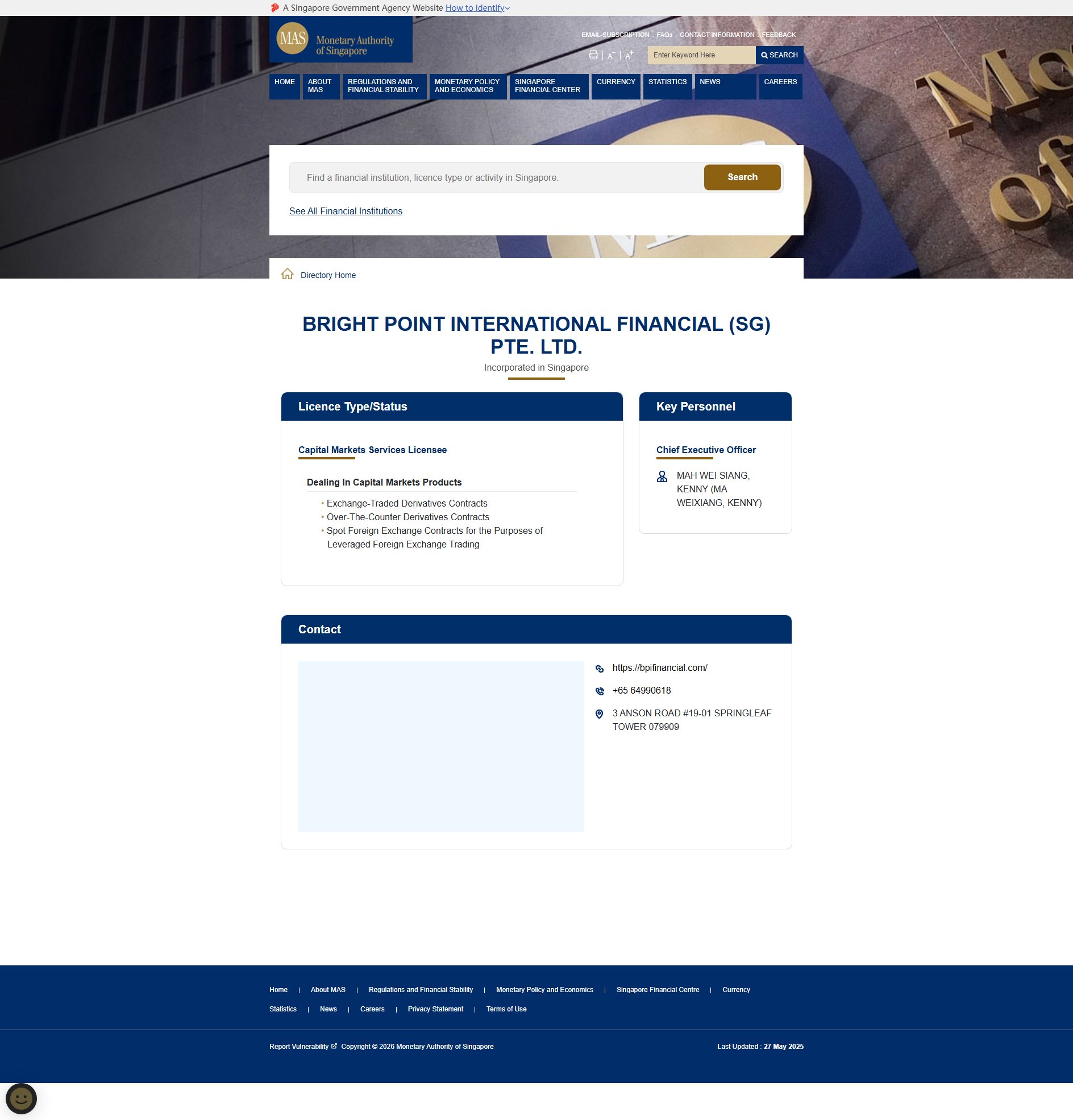 BRIGHT POINT INTERNATIONAL FINANCIAL (SG) PTE. LTD_監管查詢